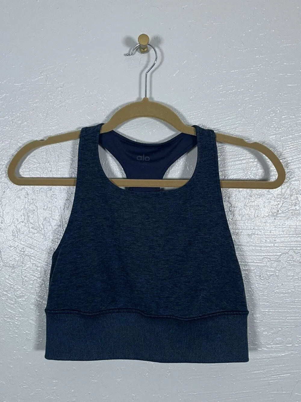 ALO Yoga Women M Navy Blue Space Dyed Alosoft Serenity Sports Bra Athleisure